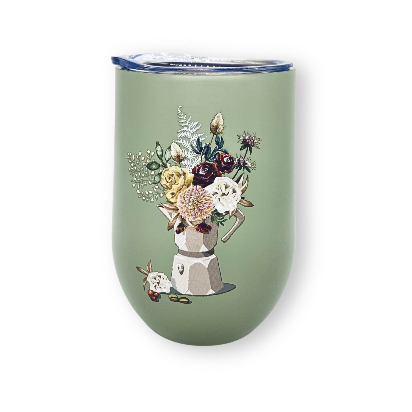 Thermobecher von ChicMic mit Mocca Flowers , ideal für den Kaffeegenuss unterwegs.