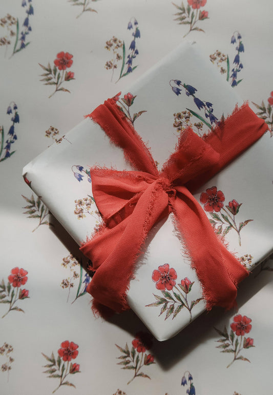 My Designpicture Geschenkpapier mit Blumen in Blau und Rot, 3-teiliges Set
