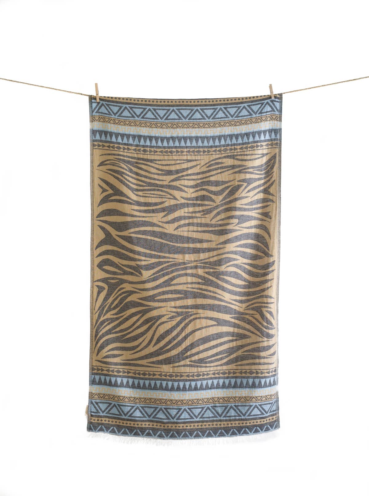 Aelia Anna - MILOS STRANDTUCH, HELLBLAU, SENFFARBEN UND SCHWARZ