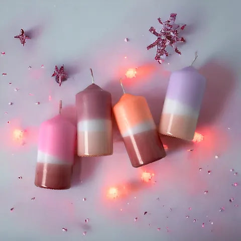Pink Stories Advents Stumpenkerzen 4erSet DipDye Sparkle „Powder Ice“