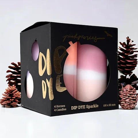 Pink Stories Advents Stumpenkerzen 4erSet DipDye Sparkle „Powder Ice“
