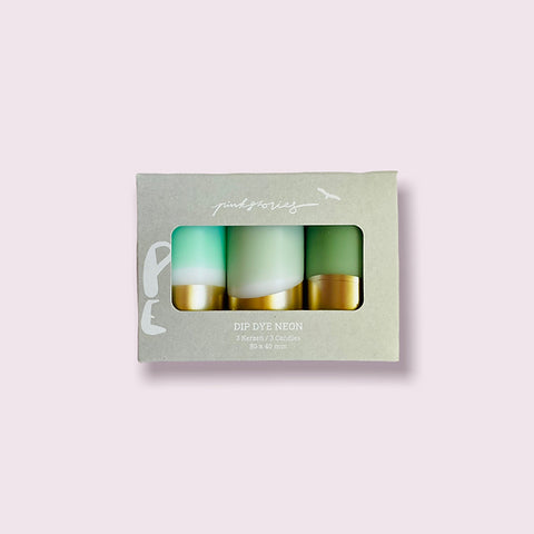 Pink Stories Stumpenkerzen klein 3erSet DipDye Neon „Forest Vibes“