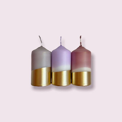 Pink Stories Stumpenkerzen klein 3erSet DipDye Neon „Maybe October“