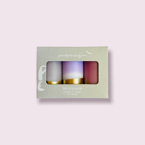 Pink Stories Stumpenkerzen klein 3erSet DipDye Neon „Maybe October“