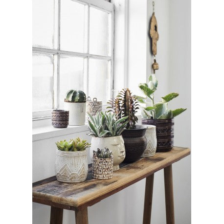 Madam Stoltz Übertopf Steinzeug Creme/Beige