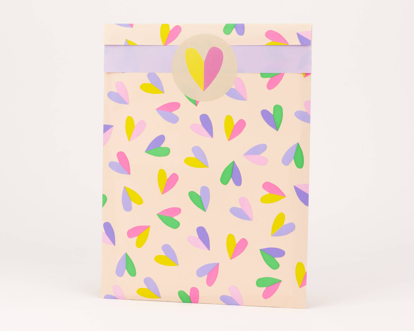 Papiertüten Herzflatter, Beige / Pink / Flieder