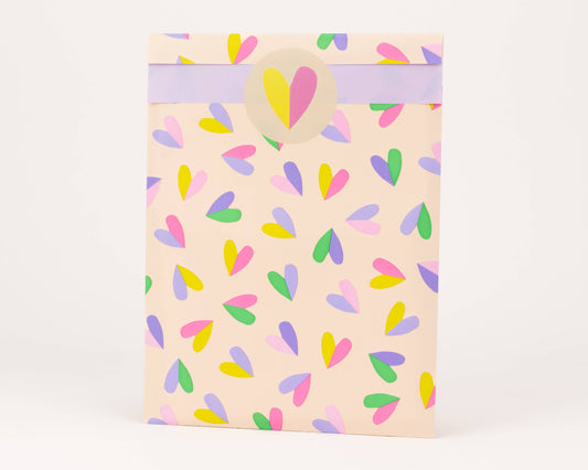 Papiertüten Herzflatter, Beige / Pink / Flieder