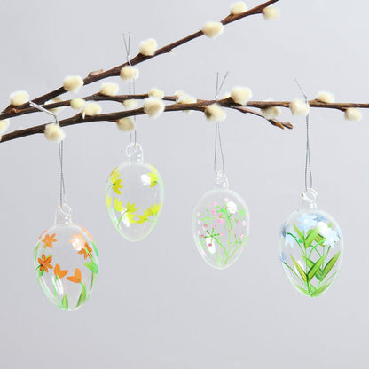 RicoDesign Osterdeko Glaseier 4erSet „Frühlingswiese“ handbemalt