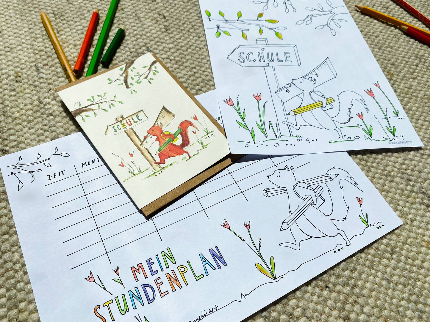 Annelis Art Einschulungskarte | Eichhörnchen kommt in die Schule