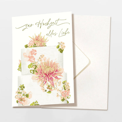 Wildblumenatelier Klappkarte 'zur Hochzeit alles Liebe' Torte mit Blumen