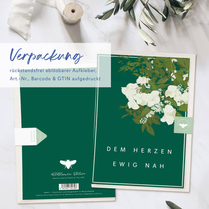 Wildblumenatelier Klappkarte 'dem Herzen ewig nah' mit weißen Blumen