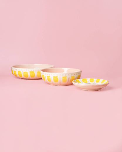 Tierra Cocida Keramik-Knoblauchreibeplatte – klein, pink & gelb – Valentina