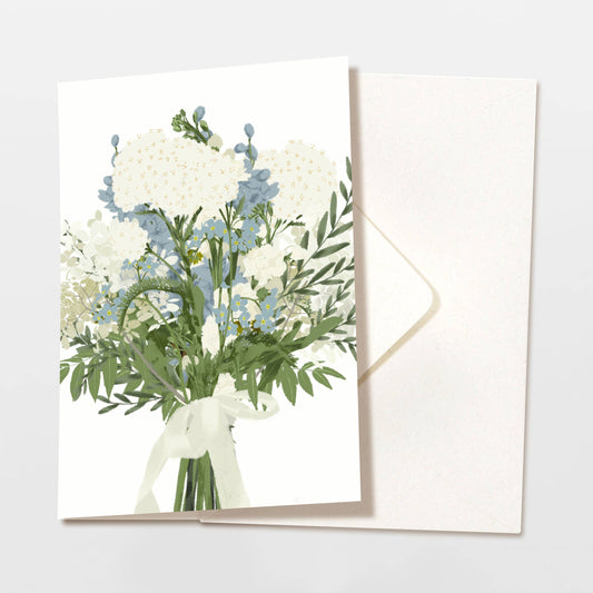 Wildblumenatelier Klappkarte für Blumenstrauß mit blauen und weißen Blumen