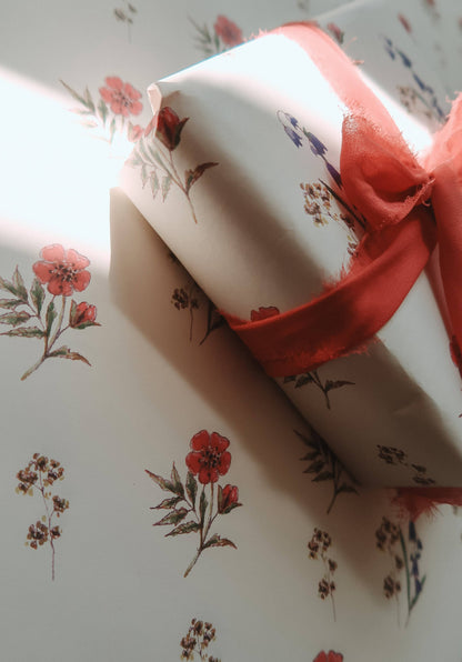My Designpicture Geschenkpapier mit Blumen in Blau und Rot, 3-teiliges Set