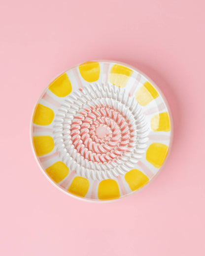 Tierra Cocida Keramik-Knoblauchreibeplatte – klein, pink & gelb – Valentina