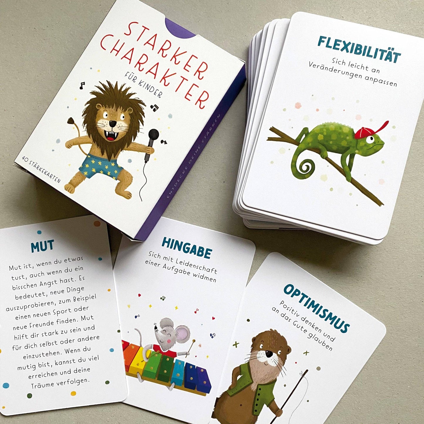 Rüsselfuchs - „Starke Gedanken“ Stärkekarten für Kinder | 40 Charakterstärken