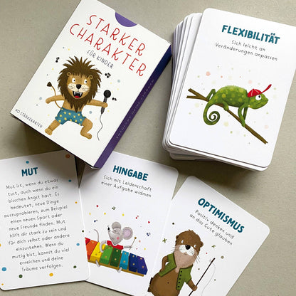 Rüsselfuchs - „Starke Gedanken“ Stärkekarten für Kinder | 40 Charakterstärken