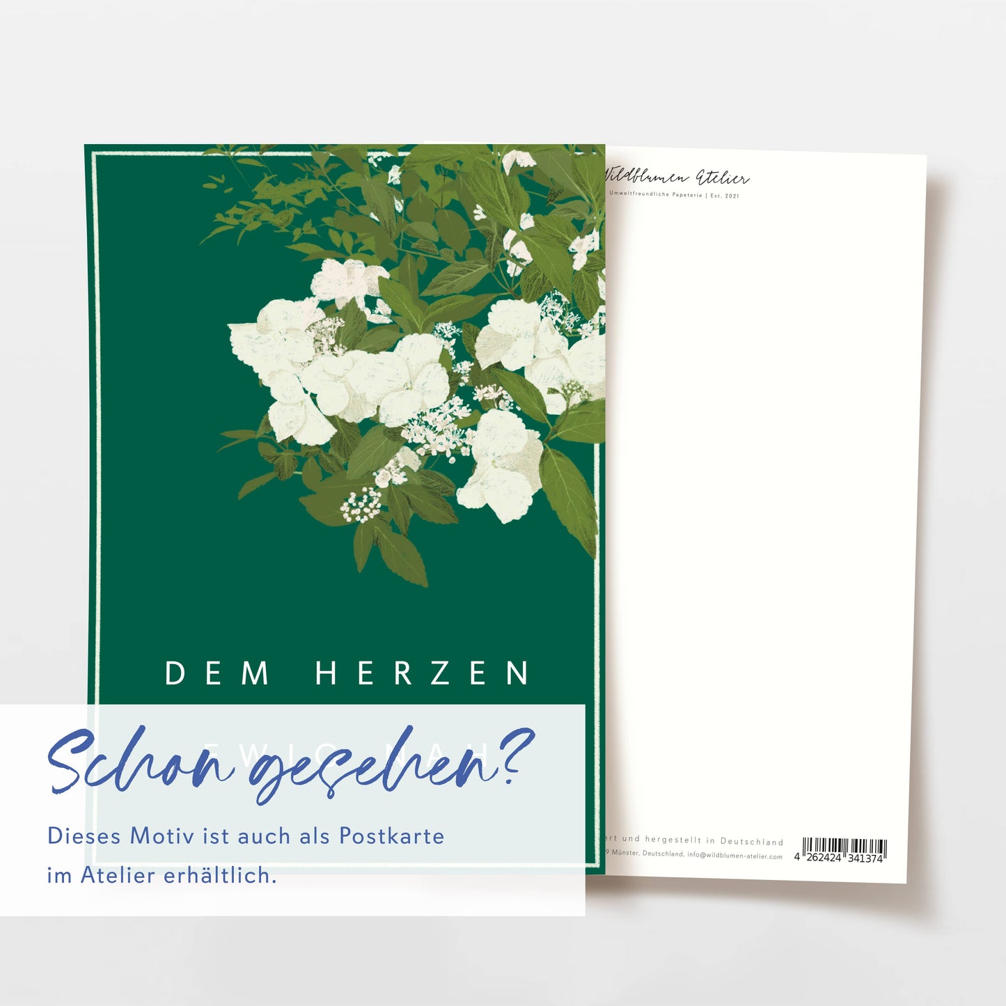 Wildblumenatelier Klappkarte 'dem Herzen ewig nah' mit weißen Blumen