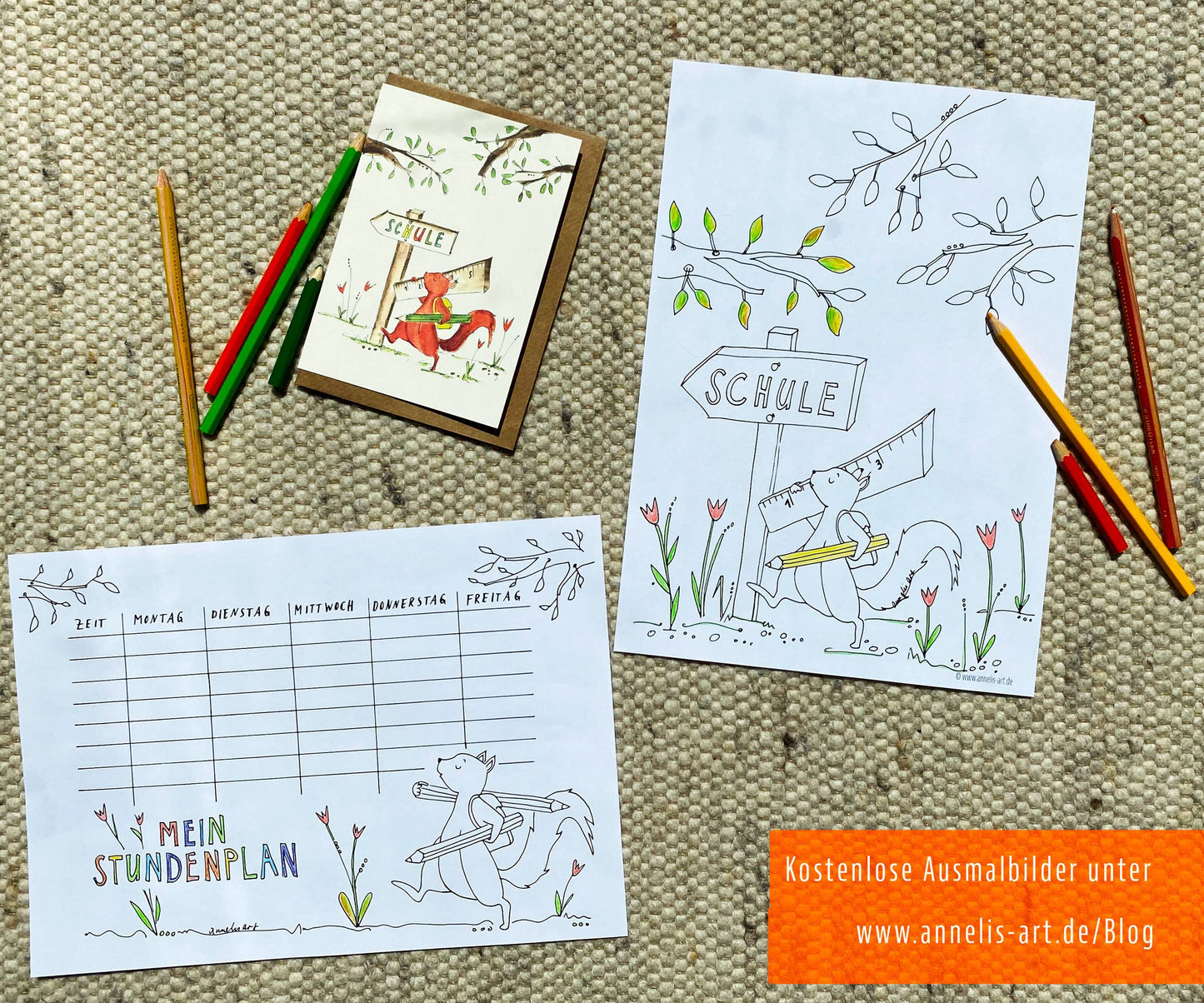 Annelis Art Einschulungskarte | Eichhörnchen kommt in die Schule