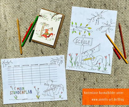 Annelis Art Einschulungskarte | Eichhörnchen kommt in die Schule