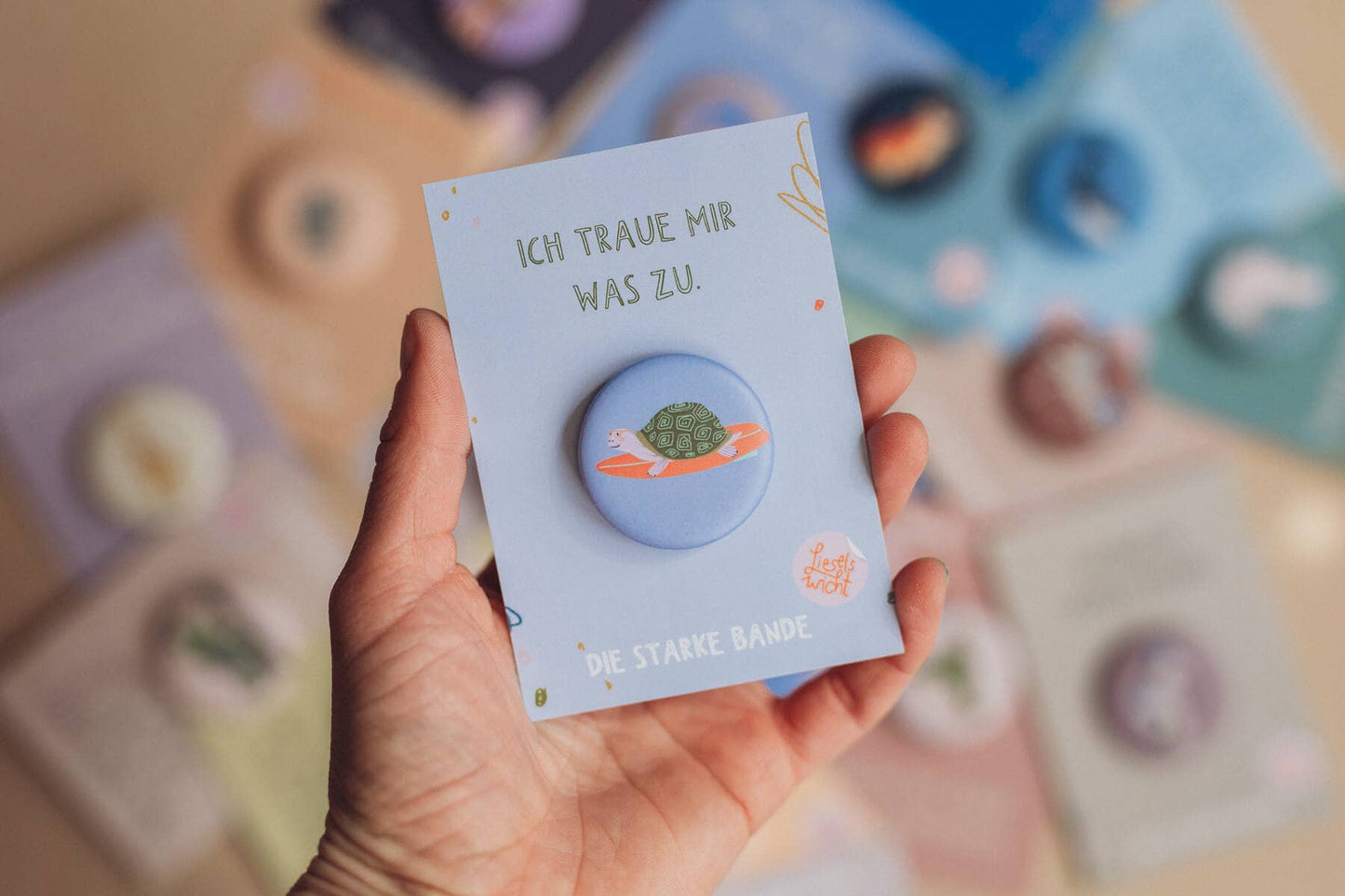 Liesels Wicht Button Mit Affirmation - Schildkröte - Ich Traue Mir Was Zu