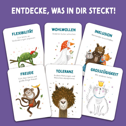 Rüsselfuchs - „Starke Gedanken“ Stärkekarten für Kinder | 40 Charakterstärken