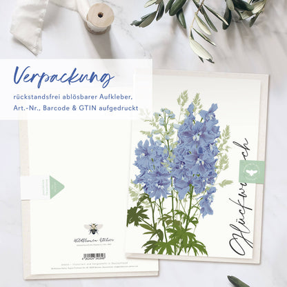 Wildblumenatelier Klappkarte 'Glückwunsch' mit blauen Blumen