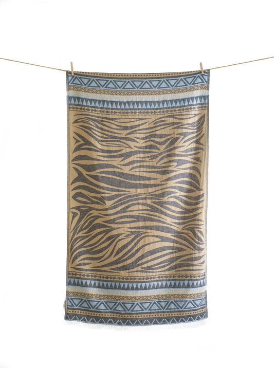 Aelia Anna - MILOS STRANDTUCH, HELLBLAU, SENFFARBEN UND SCHWARZ