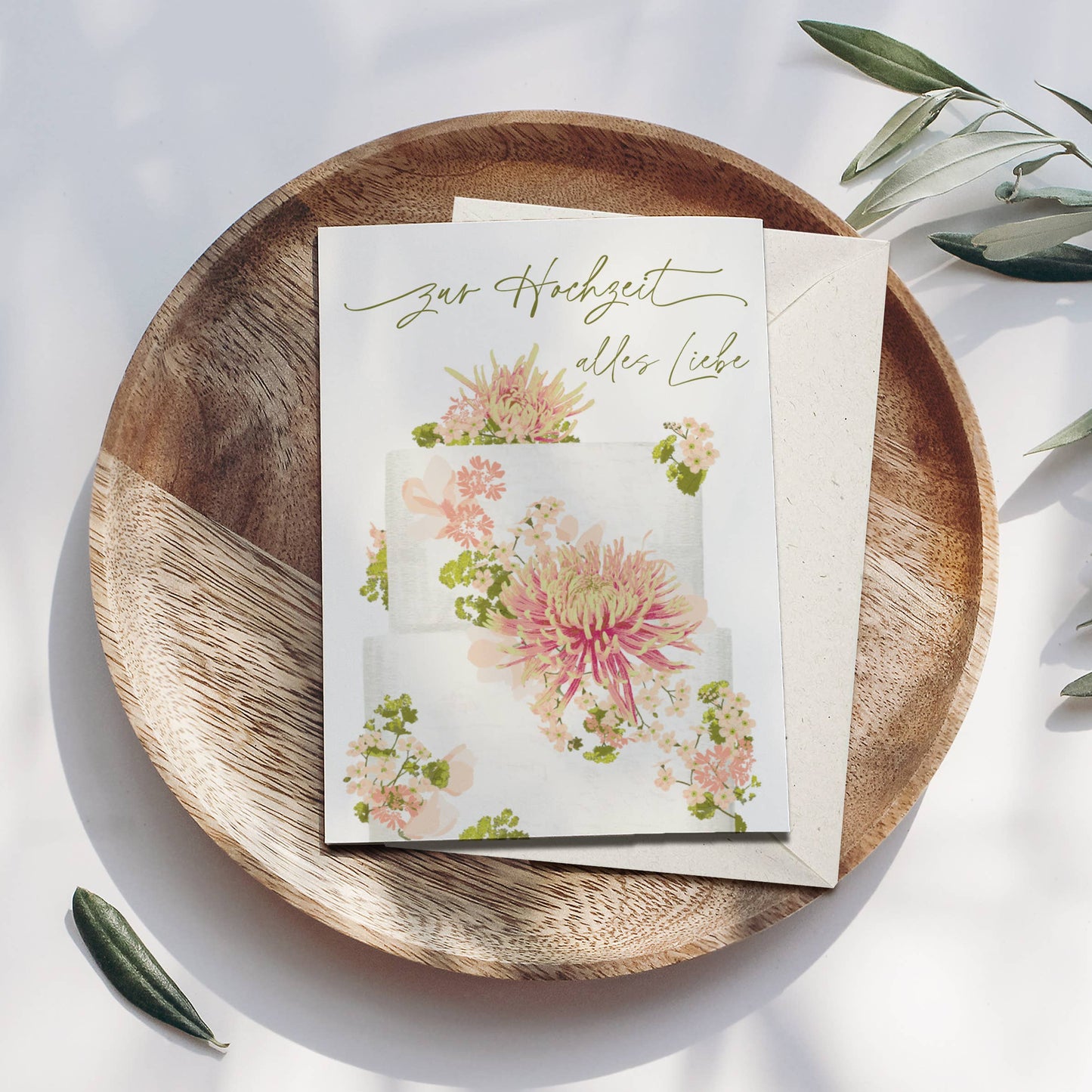 Wildblumenatelier Klappkarte 'zur Hochzeit alles Liebe' Torte mit Blumen