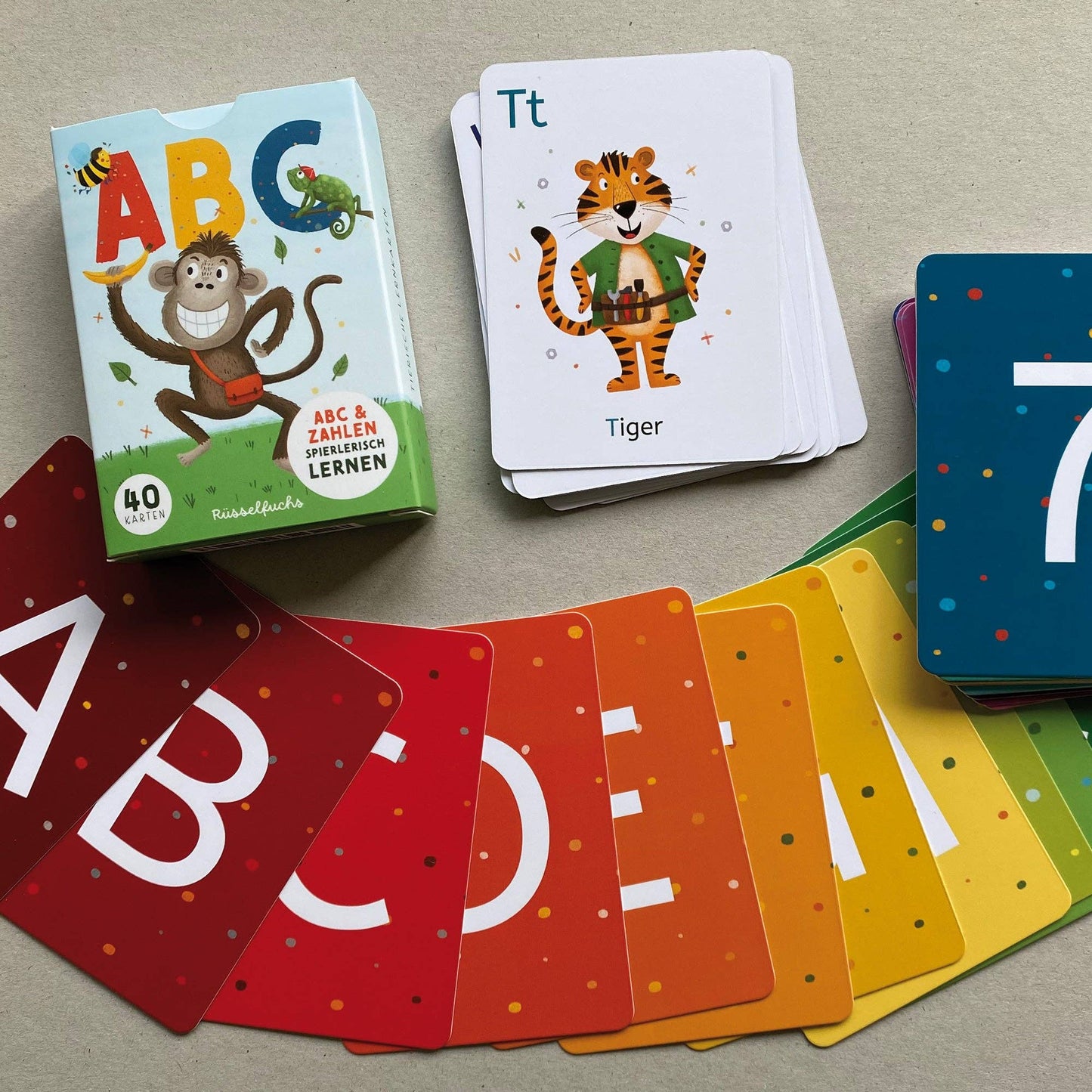 Rüsselfuchs- ABC-Kartenset mit 30 Buchstabenkarten und 10 Zahlenkarten
