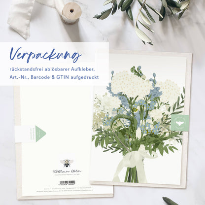 Wildblumenatelier Klappkarte für Blumenstrauß mit blauen und weißen Blumen