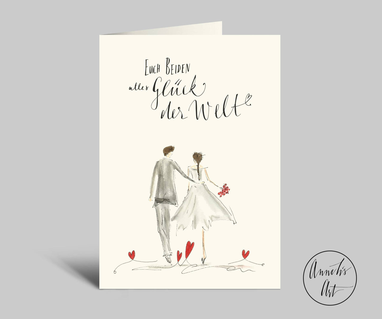 Annelis Art Hochzeitskarte | Brautpaar und Herzen | Alles Glück der Welt