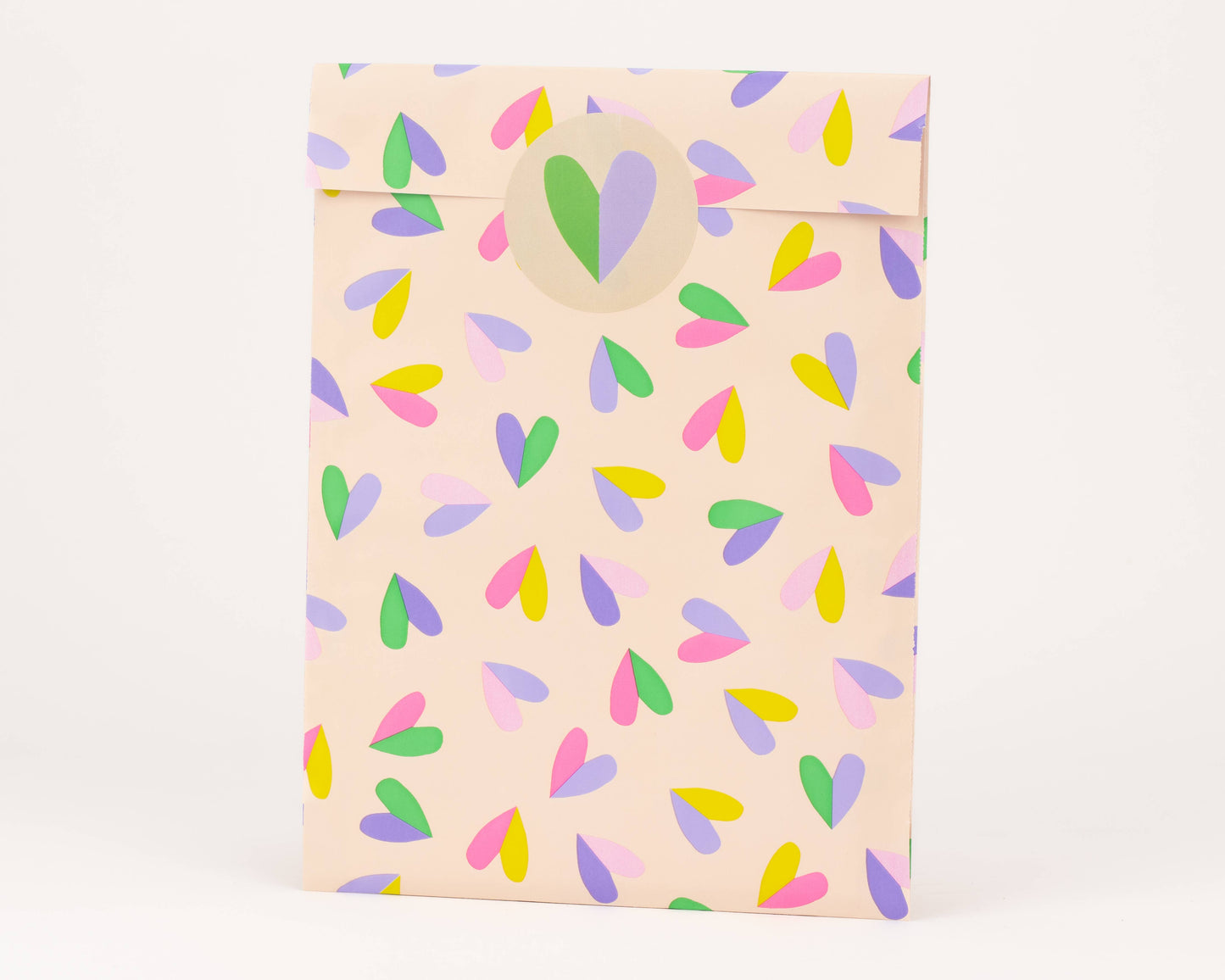 Papiertüten Herzflatter, Beige / Pink / Flieder