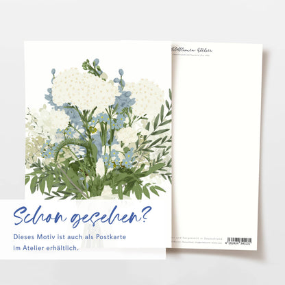 Wildblumenatelier Klappkarte für Blumenstrauß mit blauen und weißen Blumen