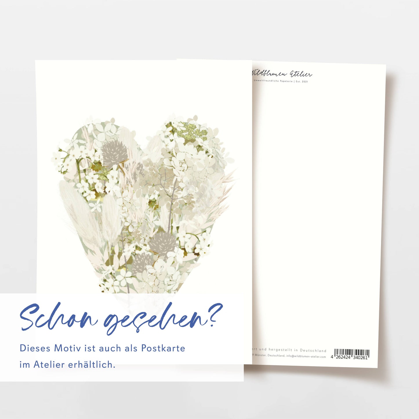Wildblumen Atelier Klappkarte Herz aus crémefarbenen Blumen