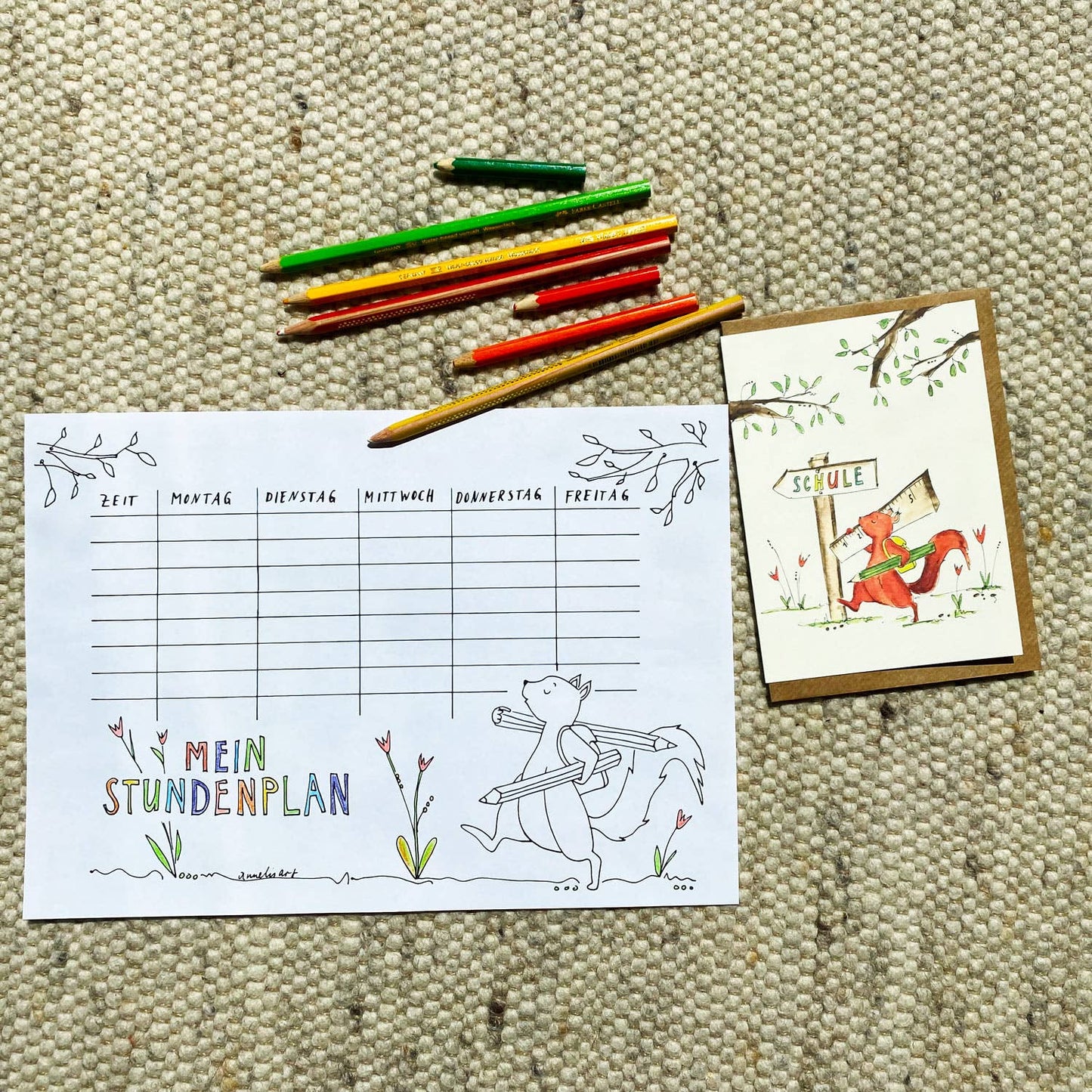 Annelis Art Einschulungskarte | Eichhörnchen kommt in die Schule