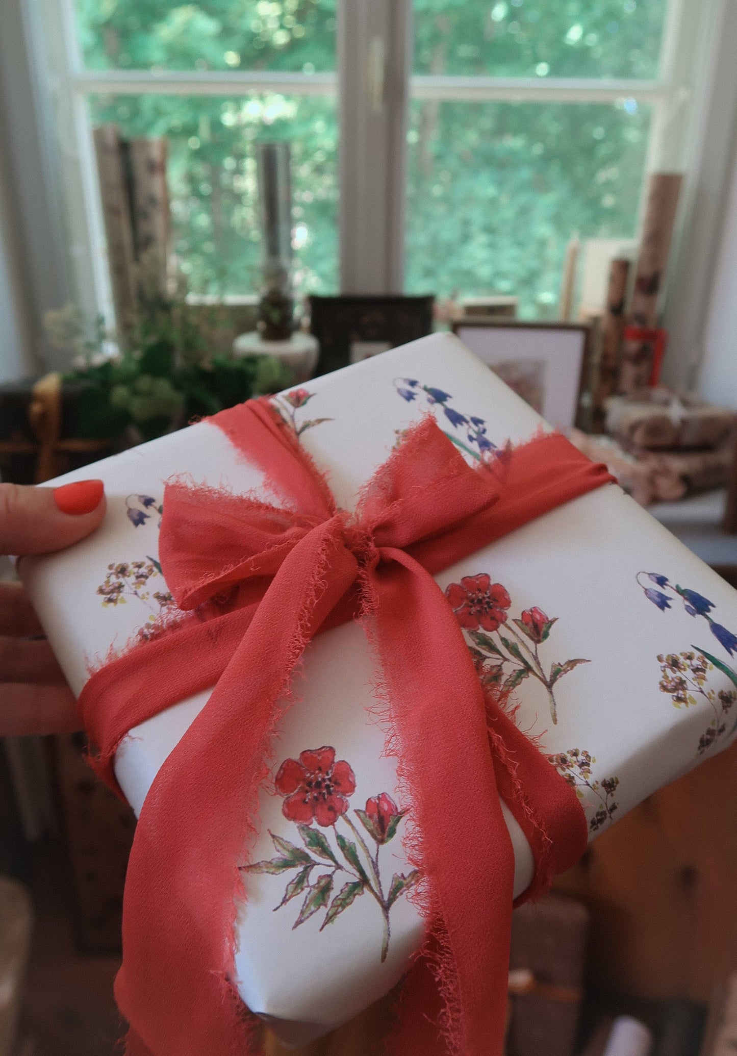 My Designpicture Geschenkpapier mit Blumen in Blau und Rot, 3-teiliges Set