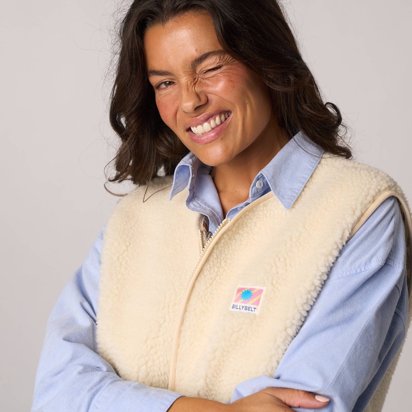 BillyBelt Ärmellose Damen-Sherpa-Weste mit Reißverschluss - Elfenbein