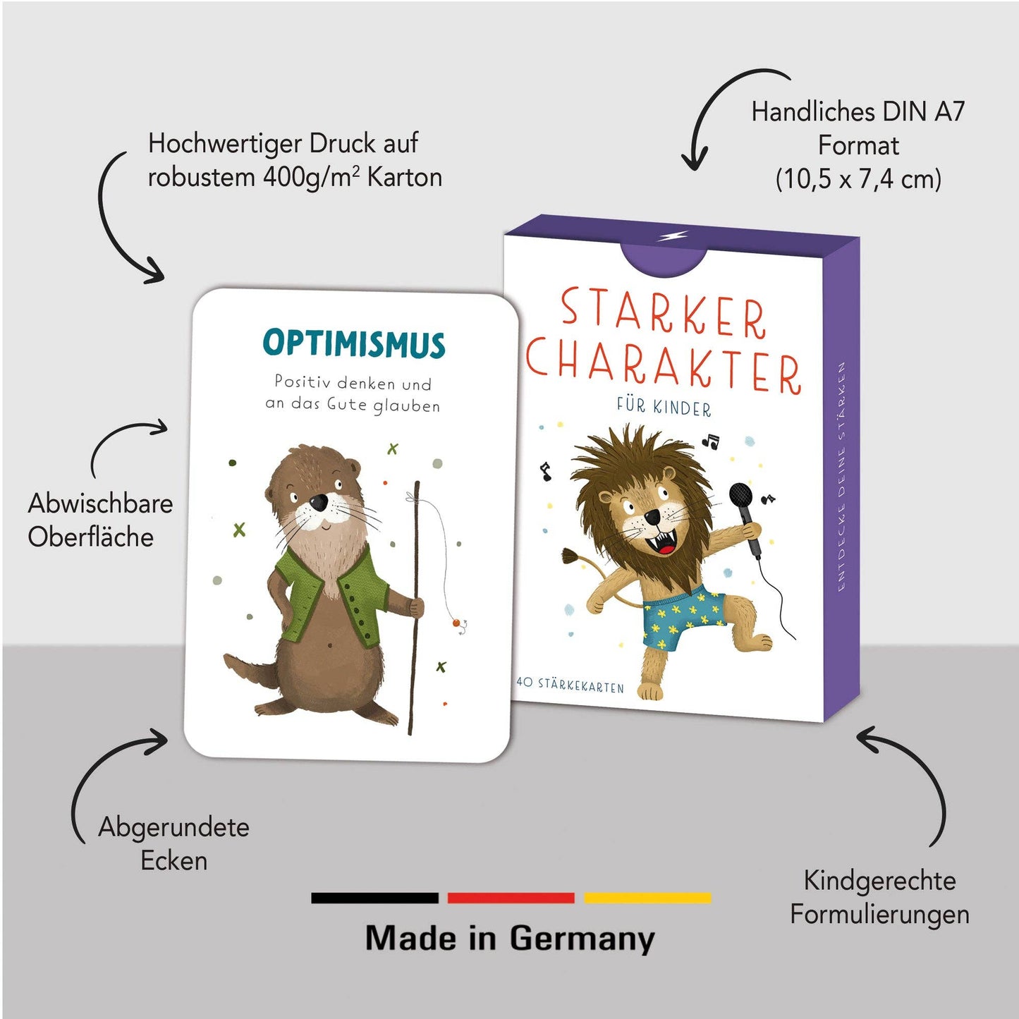 Rüsselfuchs - „Starke Gedanken“ Stärkekarten für Kinder | 40 Charakterstärken