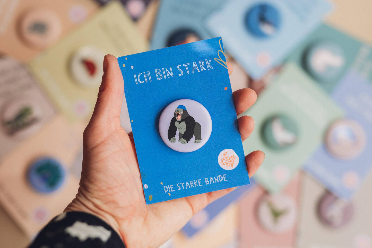 LieselsWicht Button Mit Affirmation - Gorilla - Ich Bin Stark