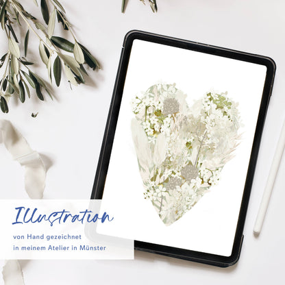 Wildblumen Atelier Klappkarte Herz aus crémefarbenen Blumen