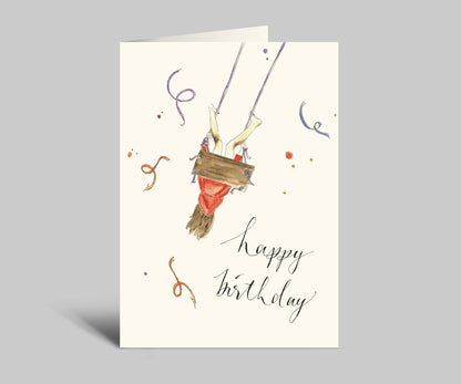 Geburtstagskarte | Mädchen schaukelt lustig | Happy Birthday