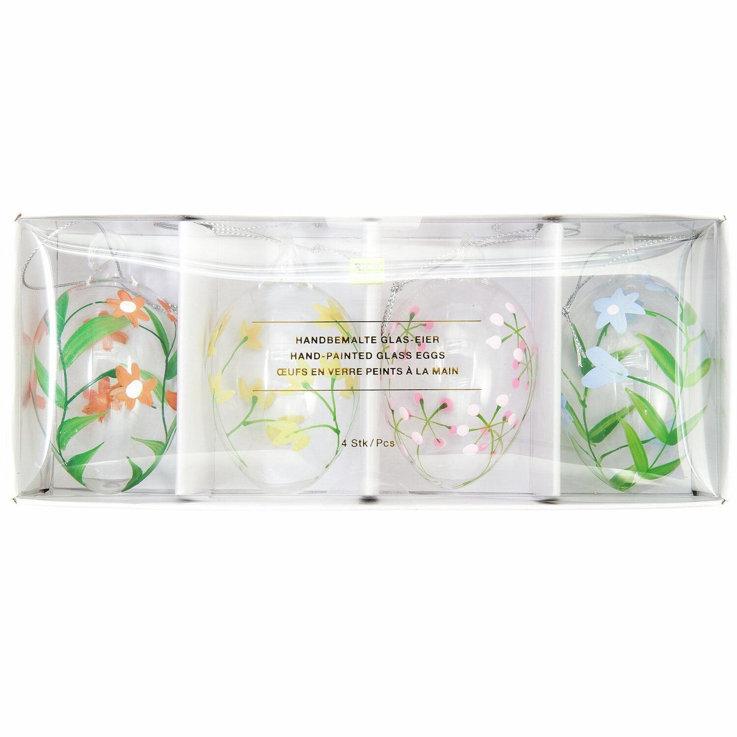 RicoDesign Osterdeko Glaseier 4erSet „Frühlingswiese“ handbemalt