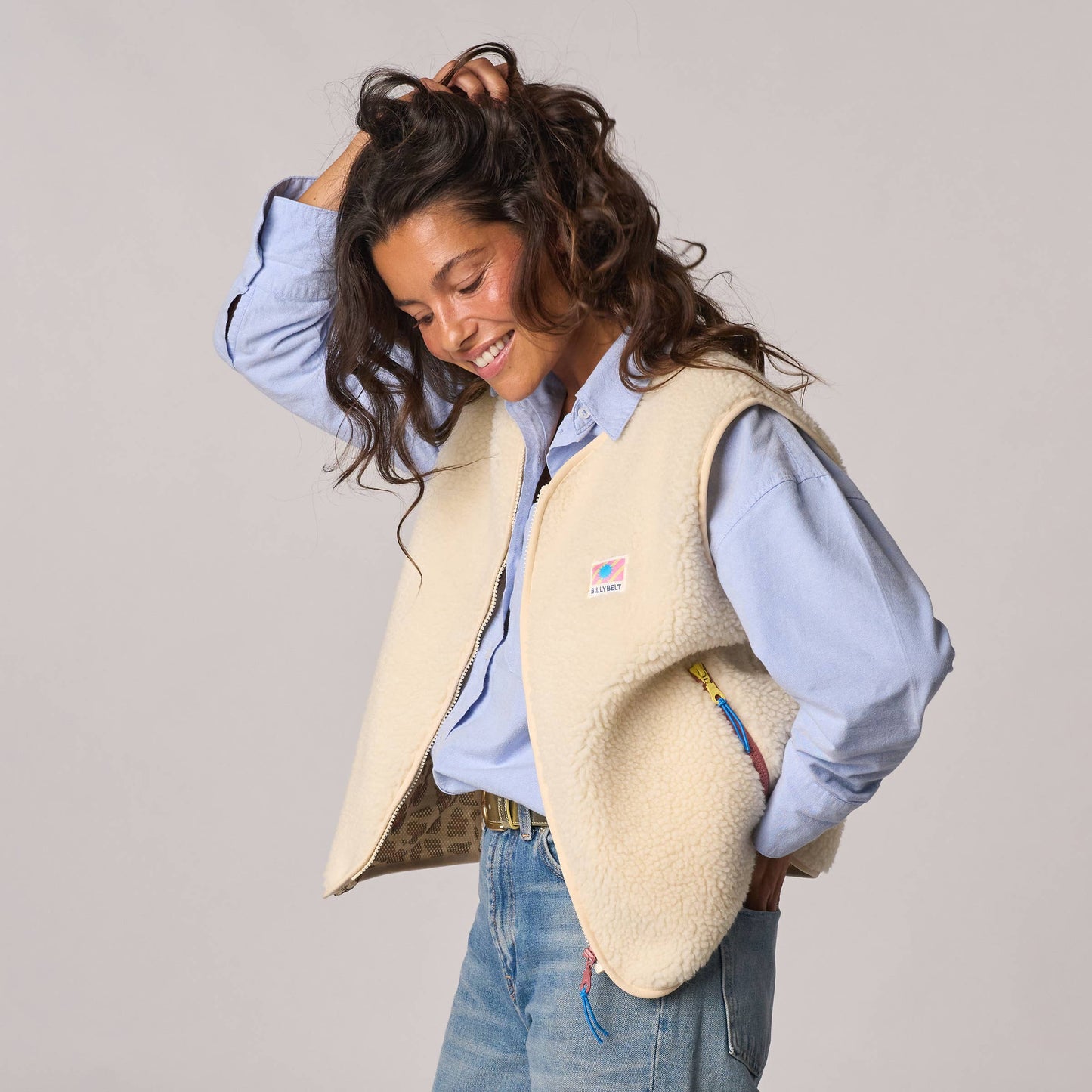 BillyBelt Ärmellose Damen-Sherpa-Weste mit Reißverschluss - Elfenbein