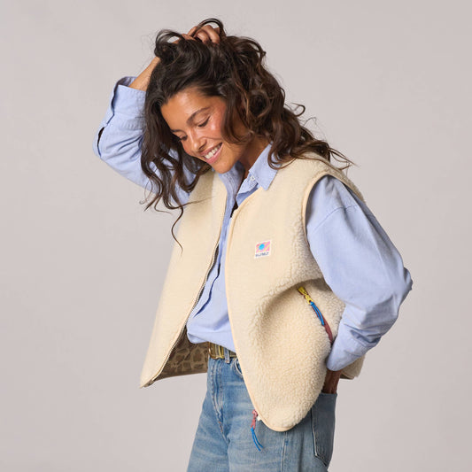 BillyBelt Ärmellose Damen-Sherpa-Weste mit Reißverschluss - Elfenbein