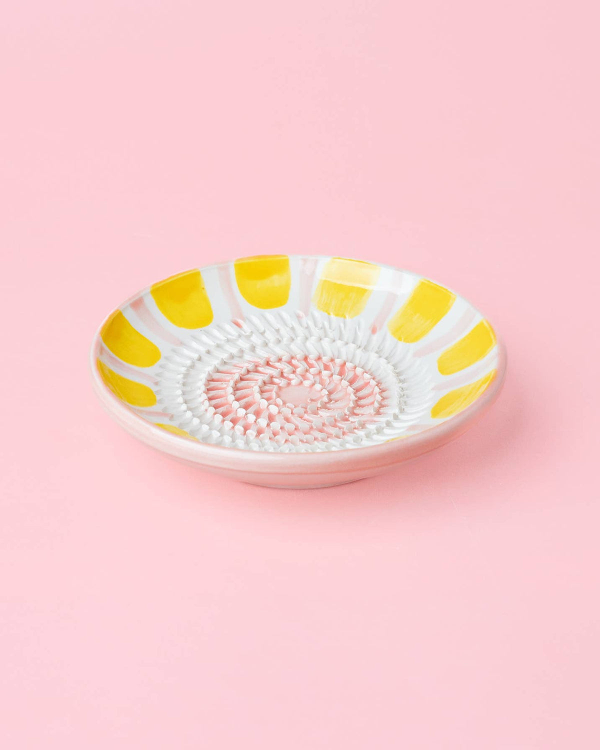 Tierra Cocida Keramik-Knoblauchreibeplatte – klein, pink & gelb – Valentina