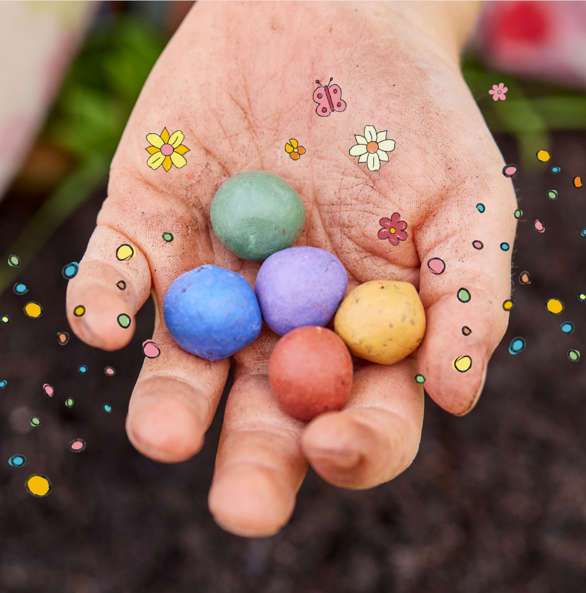 5er Blumenmurmeln im Pergaminbeutel - Frohe Ostern - Hase mit Deko