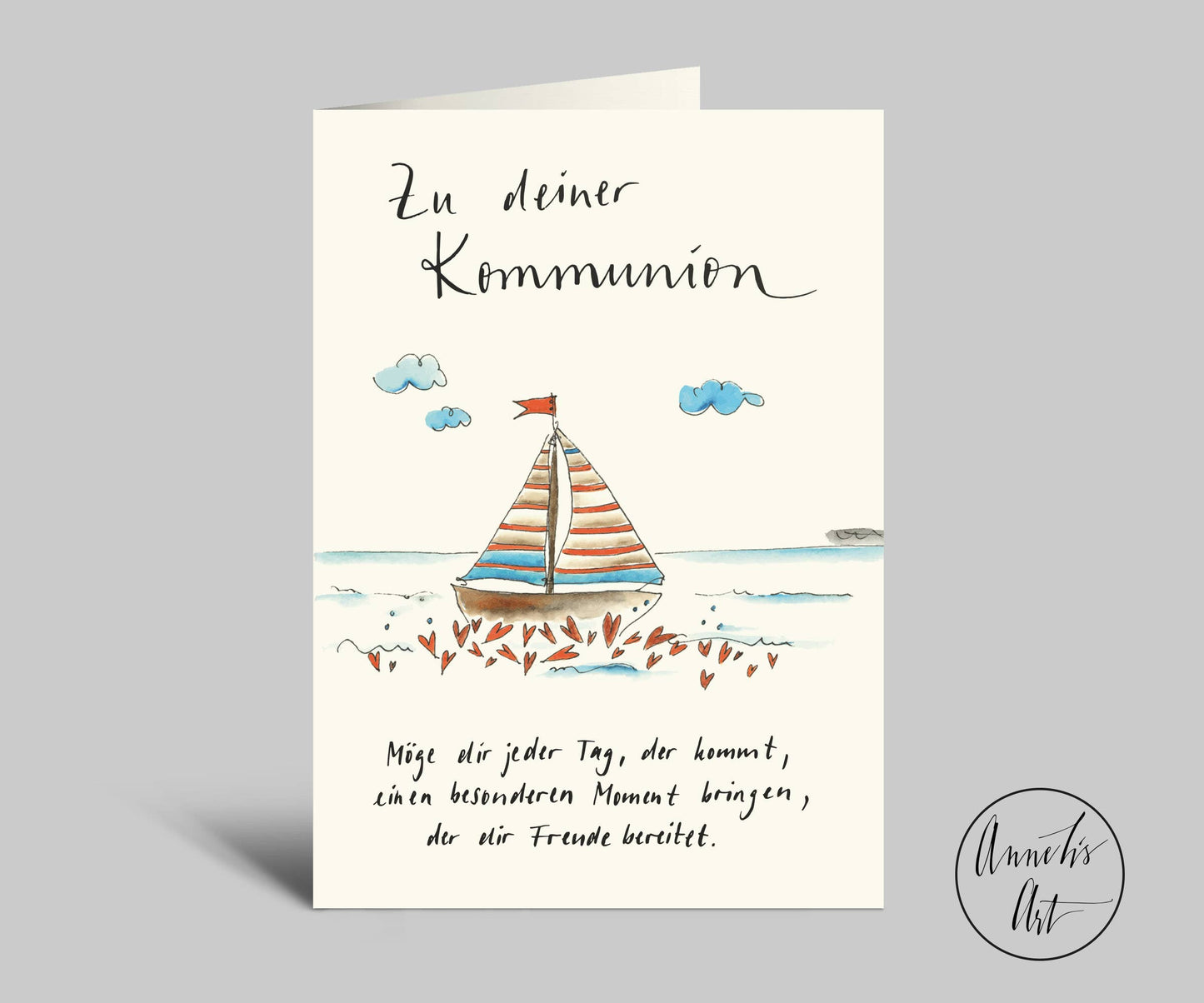 Annelis Art Kommunionskarte | Segelboot und Spruch  | Klappkarte
