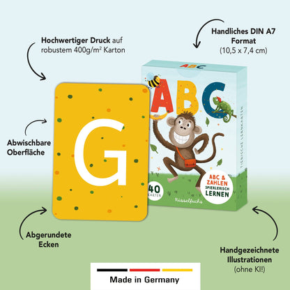 Rüsselfuchs- ABC-Kartenset mit 30 Buchstabenkarten und 10 Zahlenkarten