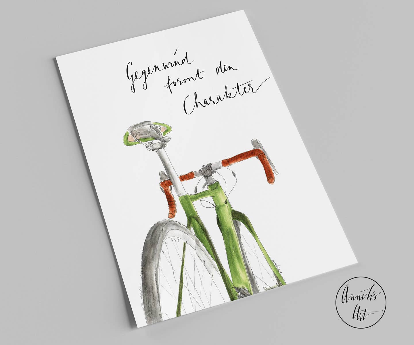 Annelis Art Postkarte | Rennrad | Gegenwind formt den Charakter